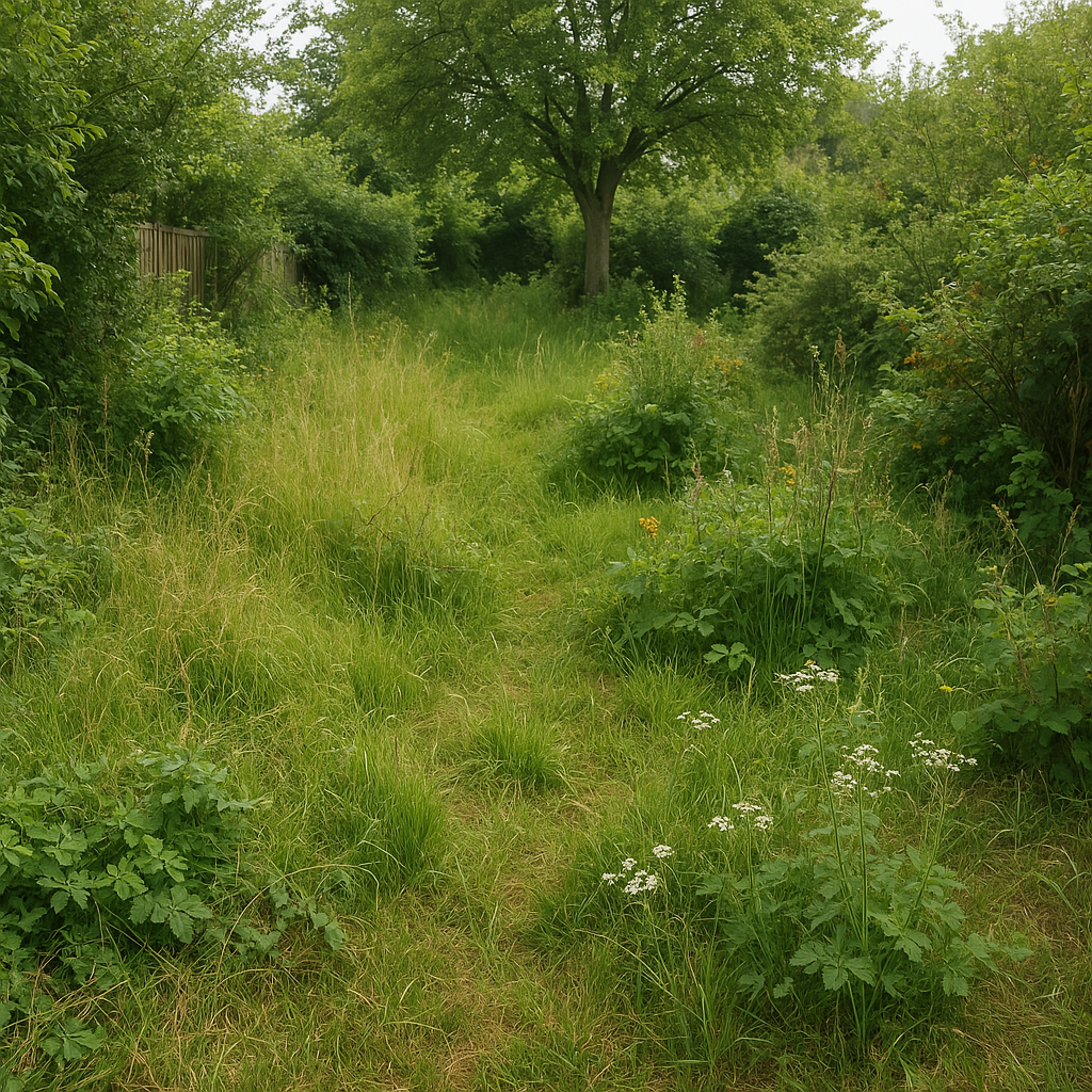Verwilderde tuin gemaakt met AI