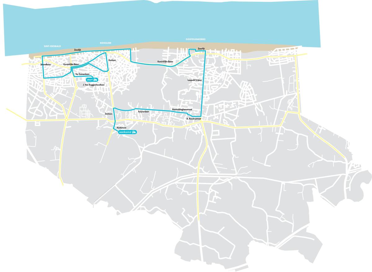 Het parcours van de kersttractorrun op maandag 29 december.